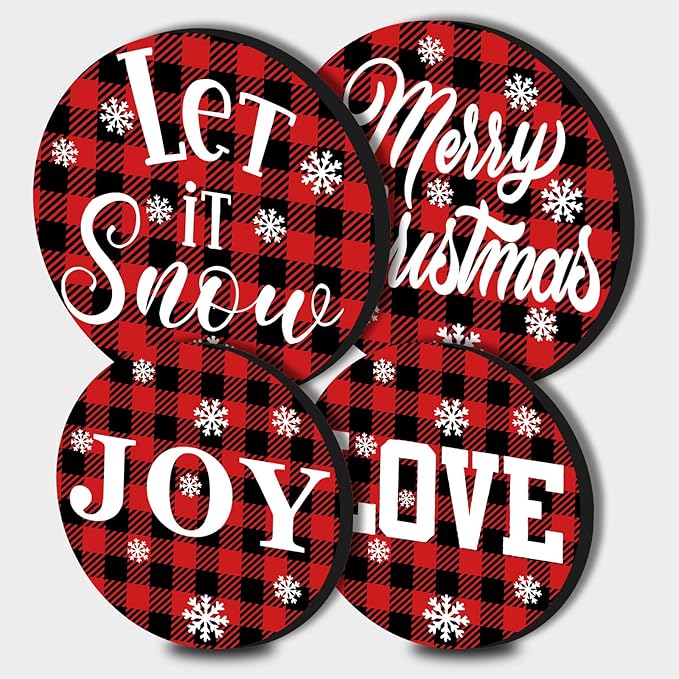 Xmas Decor Electric Stove Burner Covers，4 Pcs Halloween Decor Round Stove Burner Covers，8 Inches and 10 Inches，Gas Stove Burner Cover,Metal Cooktop Red Black Grid Decorative，Home Decor,Kitchen Decor