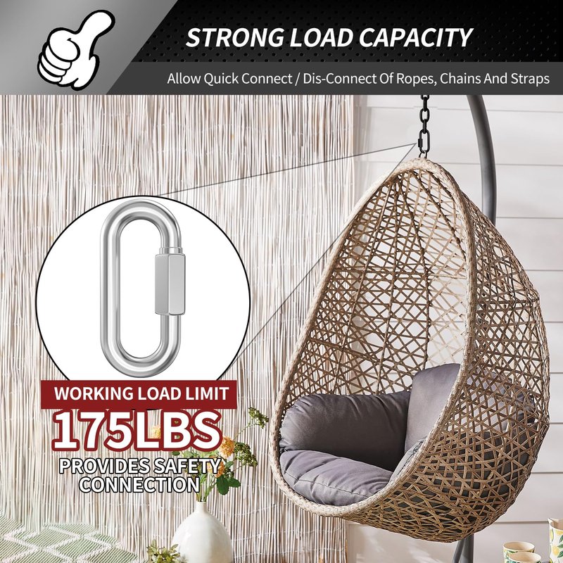 15 Pack Heavy-Duty Chain Hooks Quick Links - 304 Stainless Steel 1/8" Locking Carabiner Anti-Rust Chain Connector Quick Link for Towing,Swing,Shade Sail,Bird Toys,Capacity 175lb