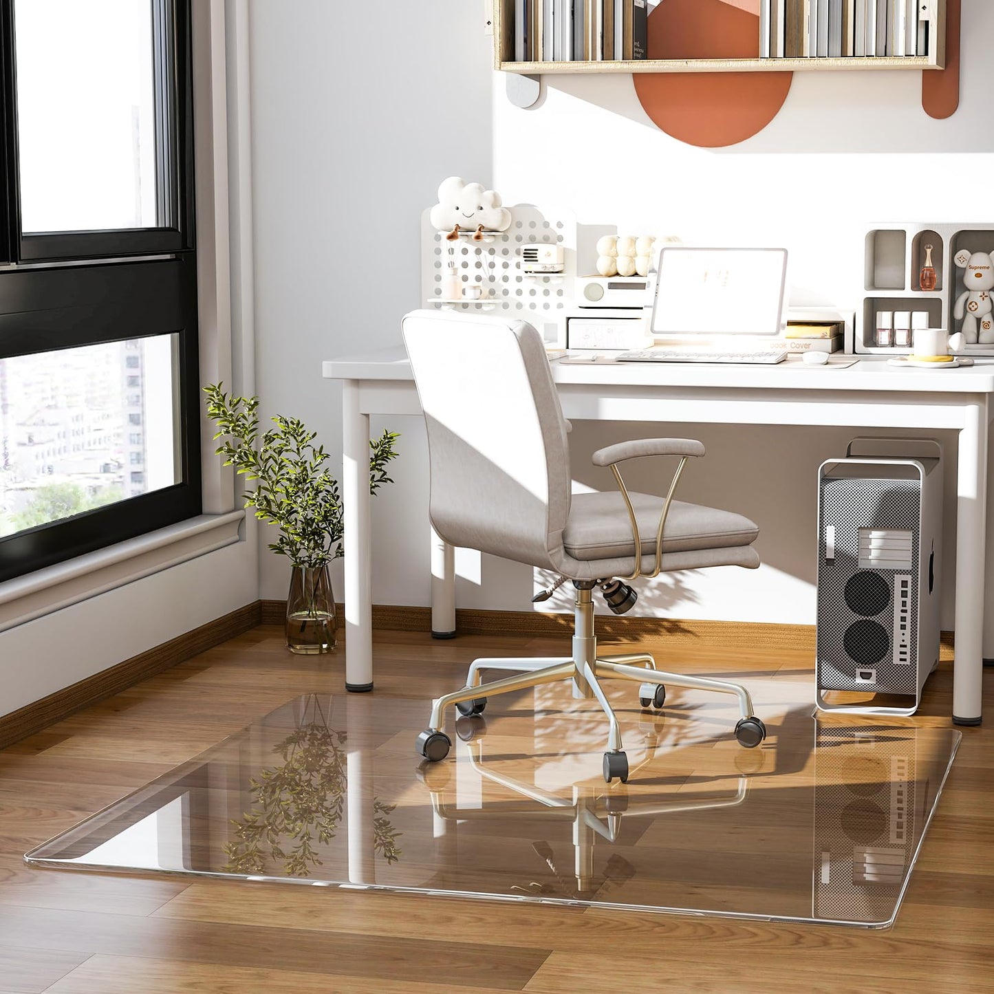 GLSLAND Irregular Tempered Glass Floor Mat - 36" x 48" Office Chair Mat for Carpet Clear Duty Hard Rolling Glass Mat 1/5" Thick for Hardwood Floor/Carpeted Floors, Clear