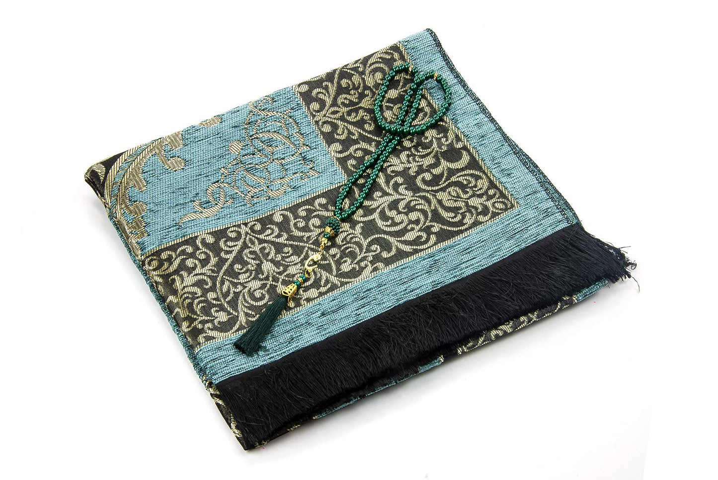 ihvan online Muslim Prayer Rug with 99 Beads Tasbih, Soft Chenille Sajadah, Lightweight & Foldable Janamaz, Portable Travel Prayer Mat, Islamic Gift for Eid, Ramadan, Hajj & Umrah, Mint Green