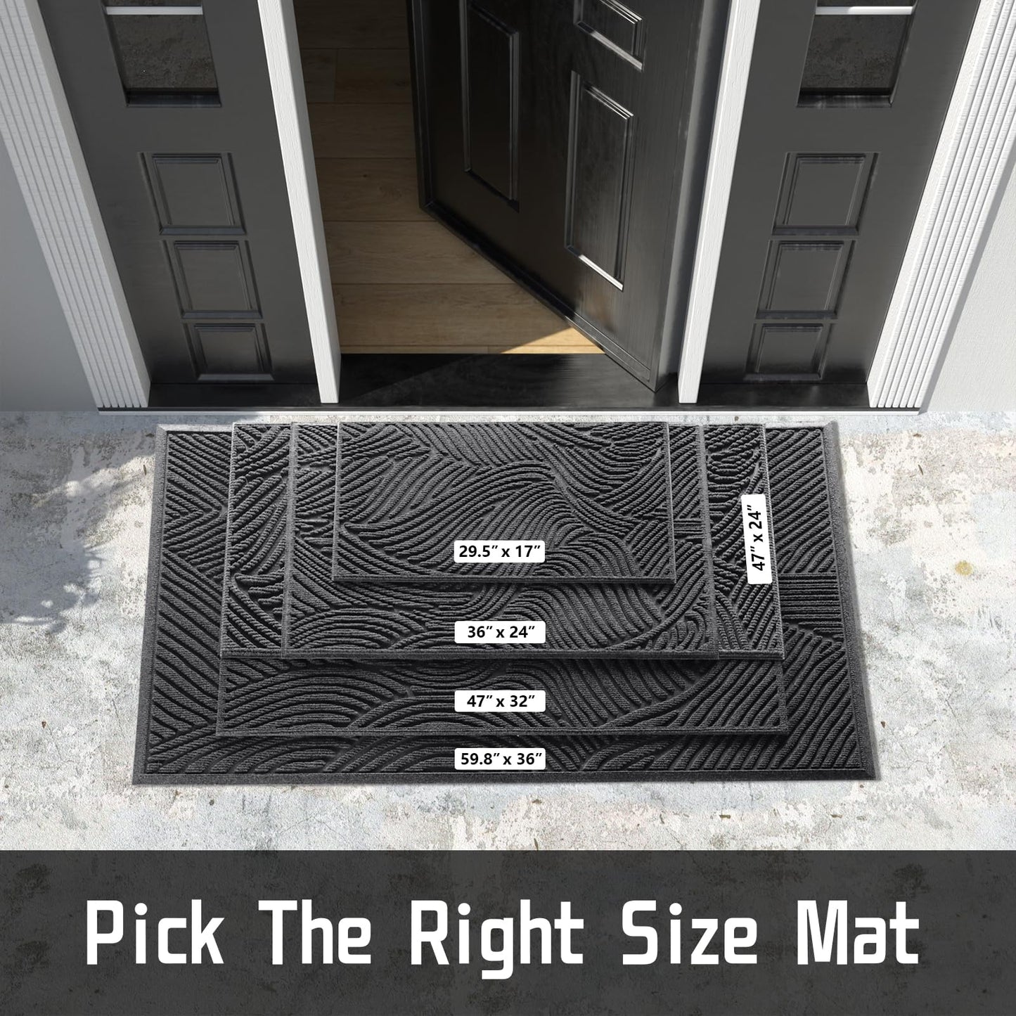 Yimobra Doormat Outdoor Entrance, Simple Stripes All-Weather Waterproof & Non-Slip Mat for Front Door, Heavy Duty Welcome Mat for Indoor, Garage, Patio-36x24, Dark Grey