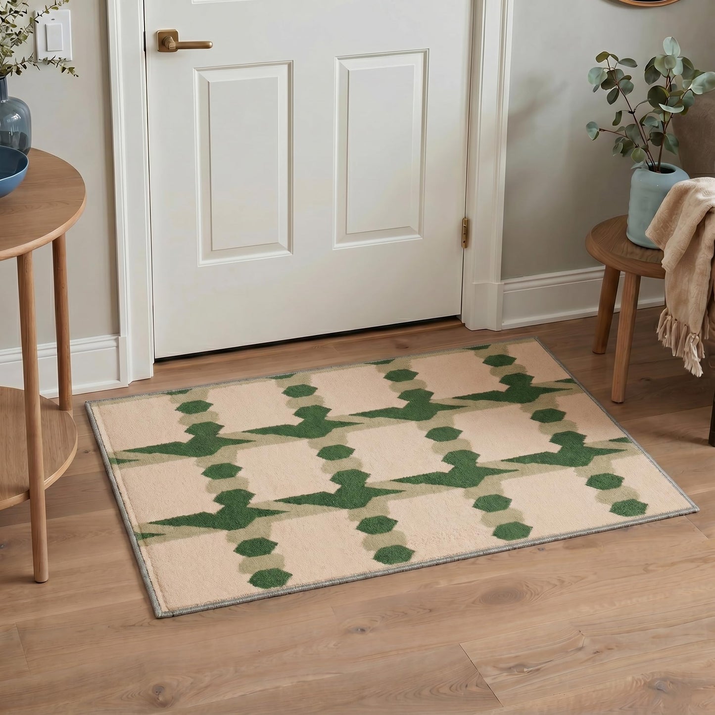 Bavni 8X10 Area Rugs for Living Room, Minimalist Geometric Grid Low Pile Non Slip Machine Washable Stain Resistant Indoor Rug for Bedroom Dining Room Home Office, Sage Beige