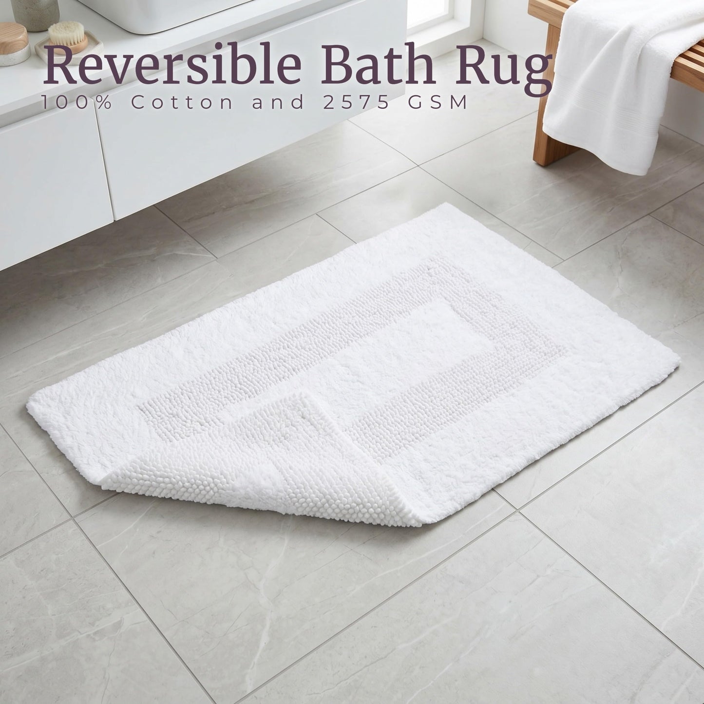 Bathroom Rugs - 2-Piece Cotton Bathroom Mat Set - Machine Washable Bath Mats for Restroom, Kitchen, or Laundry Room by Lavish Home (White)