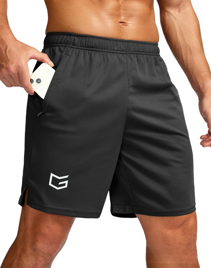G Gradual Men's 7" Workout Running Shorts Quick Dry Lightweight Gym Shorts with Zip Pockets (Black Large)