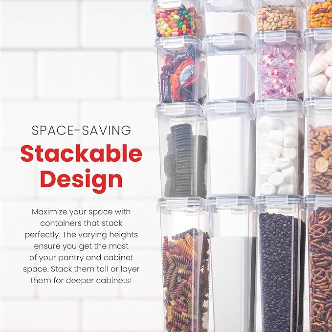 Oizeir Airtight Food Storage Containers Set - Air Tight with Lids - Pasta Flour Sugar Cereal - Storage Containers for Food (Clear-24 Pack)