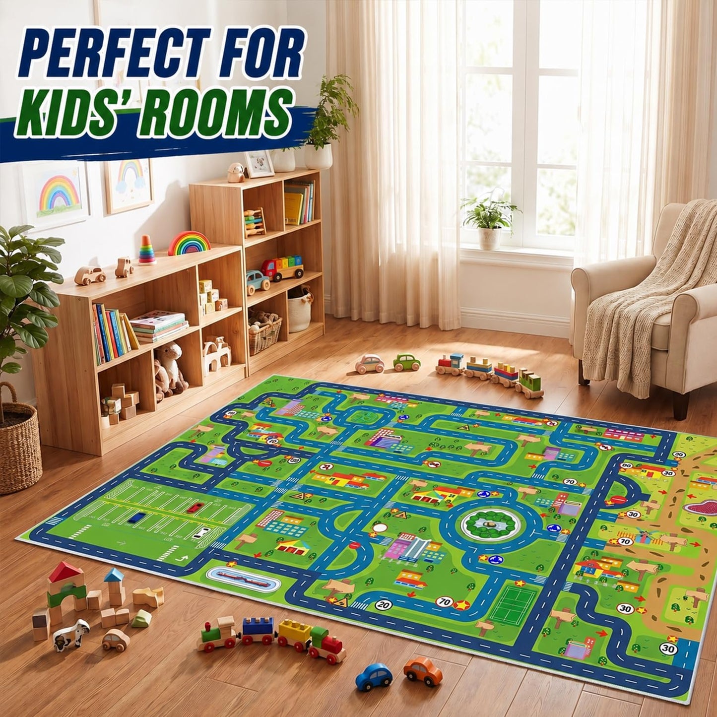 yongjoy Car Rug Road Map Area Rug, 78.7" x 59" Non-Slip Floor Mat