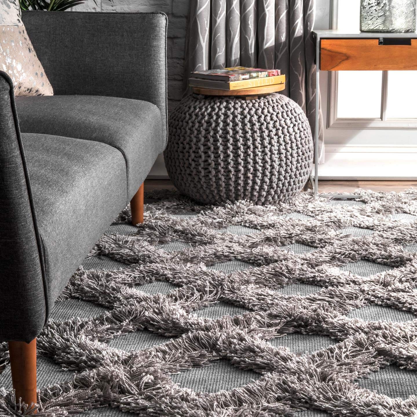 nuLOOM Francene Diamond Trellis Shag Area Rug, 4x6, Silver