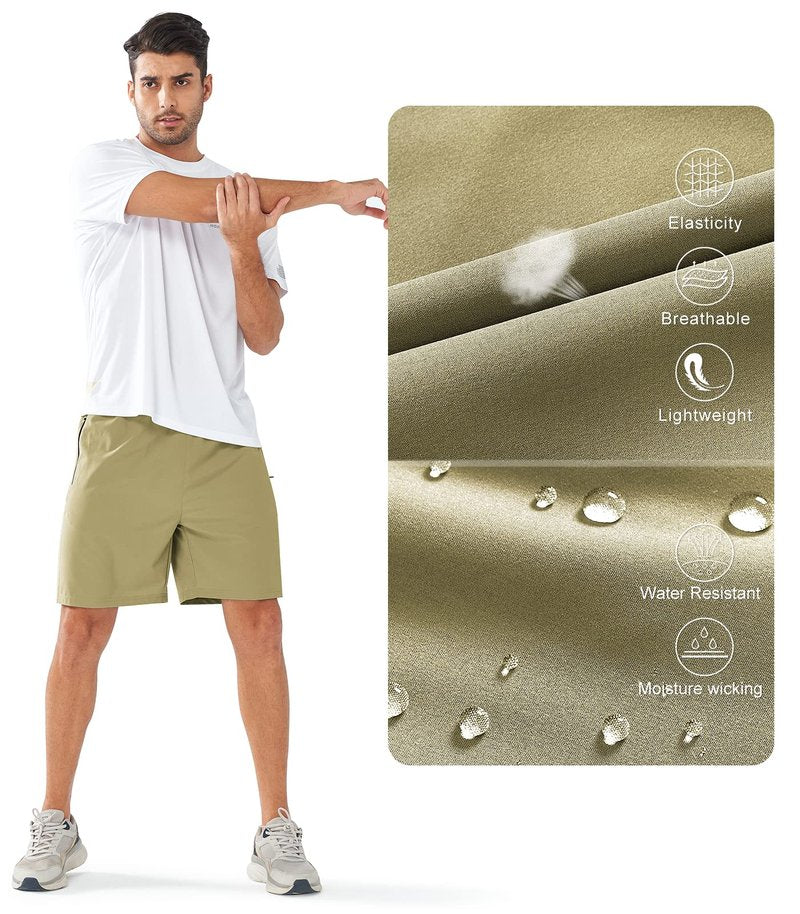 NORTHYARD Men's Athletic Running Shorts Quick Dry Workout Shorts Lightweight Sports Gym Basketball Shorts Hiking Exercise Khaki-7 inches L
