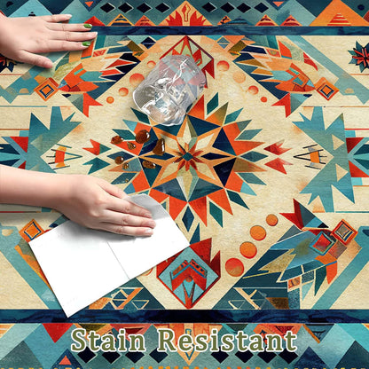 5x7 Aztec Rug Western Area Rug Southwestern Tribal Orange Blue Bedroom Ultra-Thin Soft Low Pile Large Carpet Living Room Non Slip Dining Room Stain Resistant Office Washable Machine