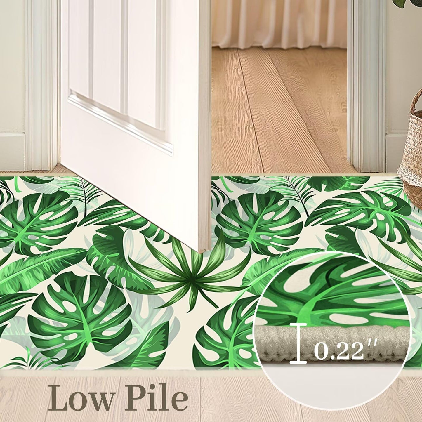 Green Leaf Runner Rug 2x6 for Hallways,Botanical Print Floor Carpet Washable Kitchen Runners Plant Leave Print Hallway Rugs Green Entrance Door Mat Non Slip Floor Area Rugs for Bedroom,Bedside
