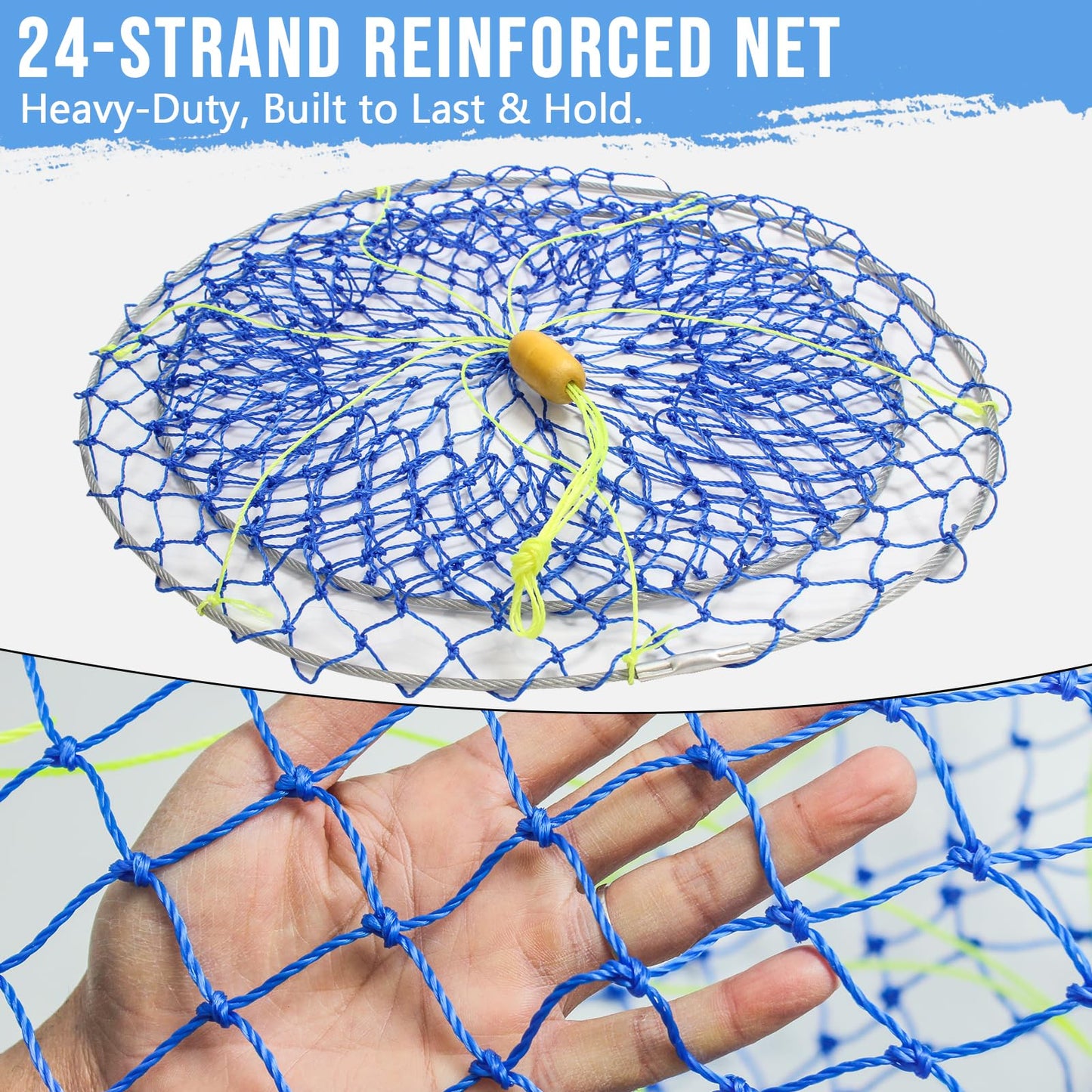 Synceduo Crab Ring Trap Collapsible Fishing Hoop Net Pots for Crabbing Bait Traps for Blue Crabs Dungeness with 50ft Rope, Bait Bag, Clip & Ruler