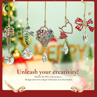 H&D HYALINE & DORA 6 Pcs Red Bow Ornaments for Christmas Tree Decorations Rhinestones Bow Crystal Suncatcher Gifts Hanging Ornaments for Home Xmas Holiday Decor