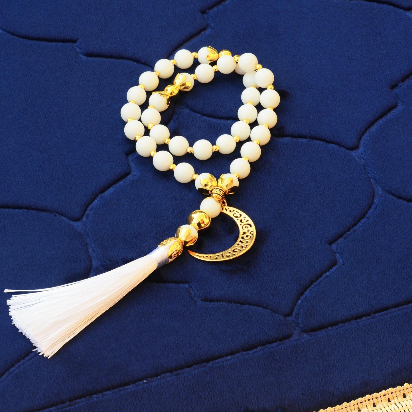 YAZEIN Muslim Prayer Rug with Tasbih Prayer Beads, Soft Memory Foam Prayer Matt Islam, Padded Islamic Prayer Mat Thick for Men and Women, Janamaz, Sajadah (25.6" x 43.3", Navy Blue)