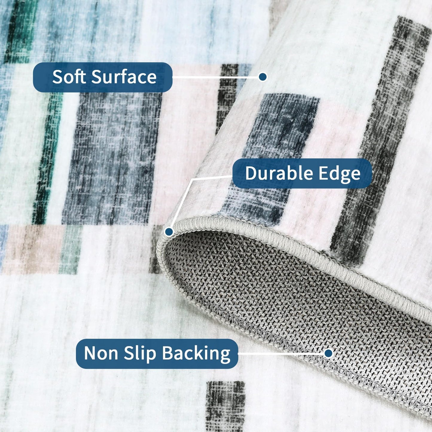 Garvee Washable 8x10 Rugs for Living Room Non Slip Throw Rugs Large Bedroom Rug Modern Geometric Low Pile Non Shedding Stain Resistant Carpet for Dining Room Office Classroom, 8'x10' Blue