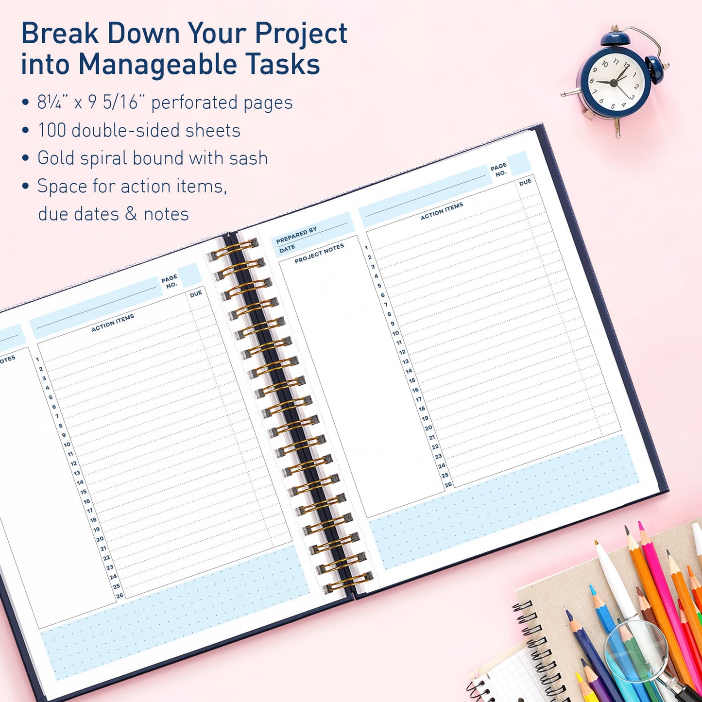 S&O Project Management Planner - Work Organizer Daybook– Assignment Schedule Notebook - Task Manager – Activity Notebooks for Work - Project Management Journal- 200 Pages, 8.25" x 9.3”