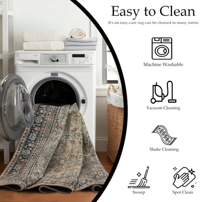 Ruaruarug Washable Area Rug 8x10 for Living Room, Bedroom, Ultra Soft Non Slip Stain & Fade Resistant, Pet & Kids Friendly, Suitable for High Traffic Areas Easy to Clean, Vintage Brown