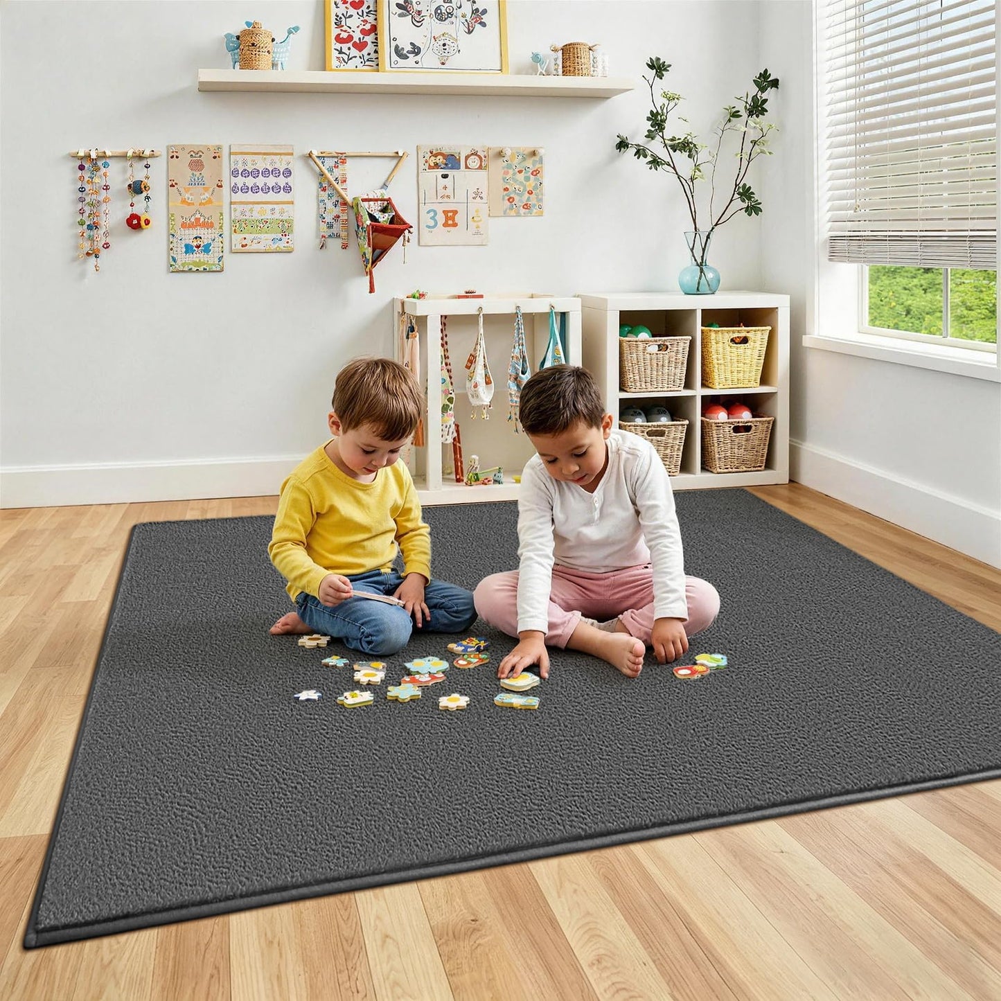 Vasofe Grey Soft Rugs for Bedroom, 3x5 Washable Non Slip Area Rug, Modern Indoor Memory Foam Thickened Carpets for Living Room Boys Girls Room Playroom Nursery 36x60 Inch Mat Home Decor