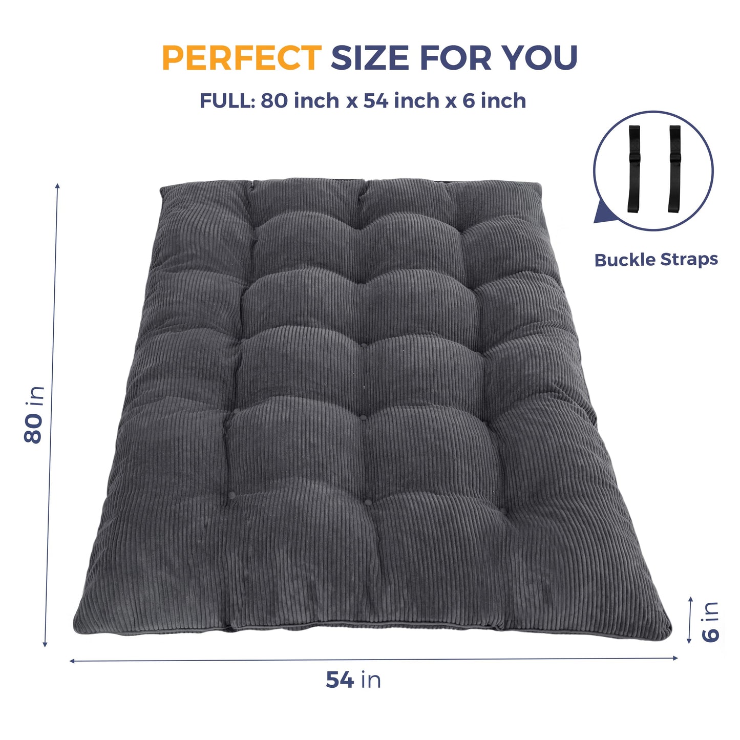 MAXYOYO 6" Japanese Floor Mattress, Foldable Futon Mattress Full Size, Tufted Roll Up Floor Couch, Thick Tatami Mat Sleeping Pad Portable Lounger for Camping Guest Room Dormitory RV, Dark Grey