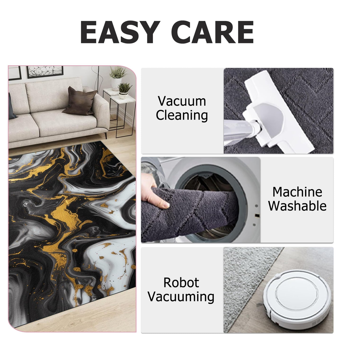 EDGZKO Black White and Gold Rugs: 5x8 Feet Abstract Marble Swirl Area Rug Washable Modern Carpet Floor Mat for Livingroom Bedroom Diningroom Kitchen Dorm Office Classroom Laundry