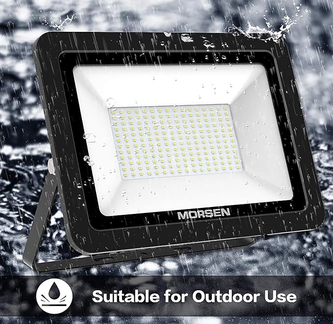 MORSEN 200W Flood Light Outdoor Plug in - 20000LM 5000K LED Flood Light, IP66 Waterproof, UL Listed Daylight Security Lights for Garden, Yard, Garage, Stadium, 2 Pack