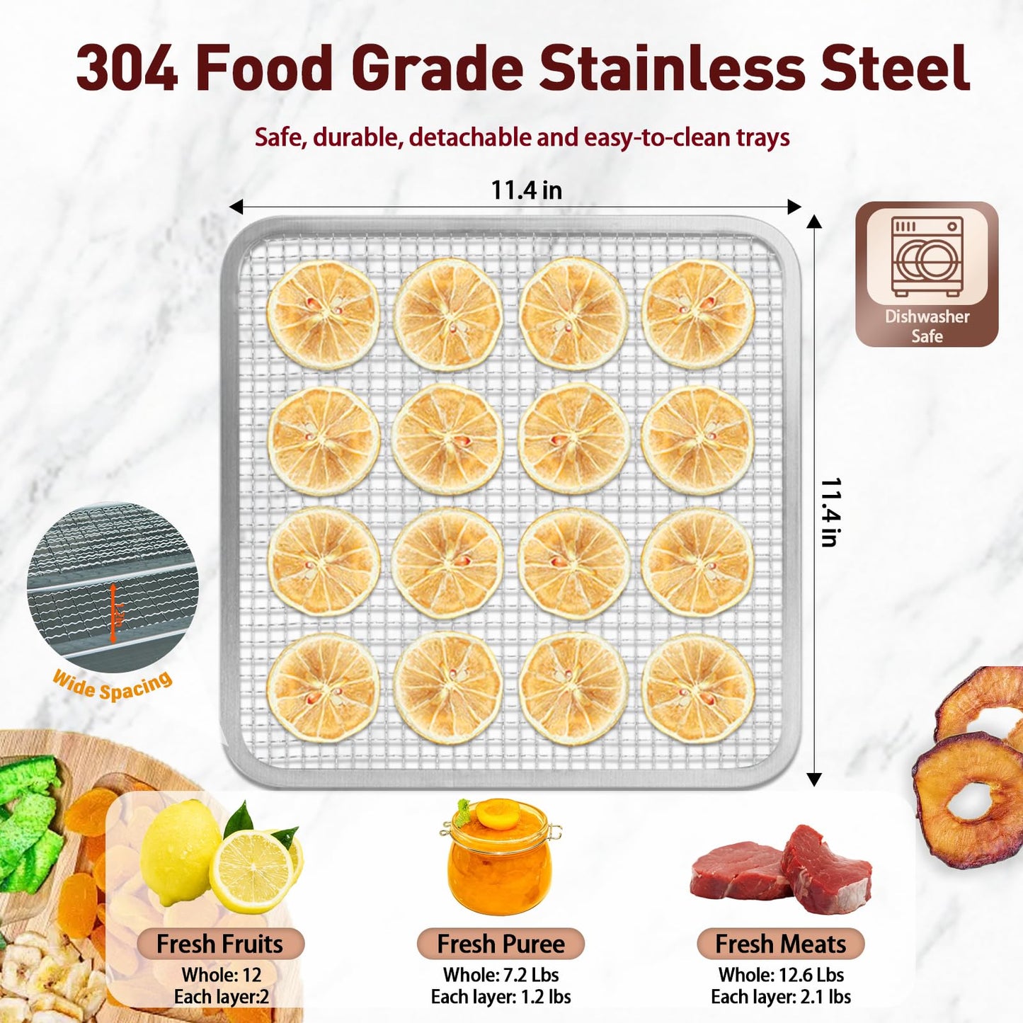 Food Dehydrator with 6 Stainless Steel Trays, with Electronic knob, 194°F Temperature Adjustable and 0-15 Hour Digital Timer, 800W dehydrators, low noise, for Dog Treats, Meat, Fruit, Jerky and Herbs