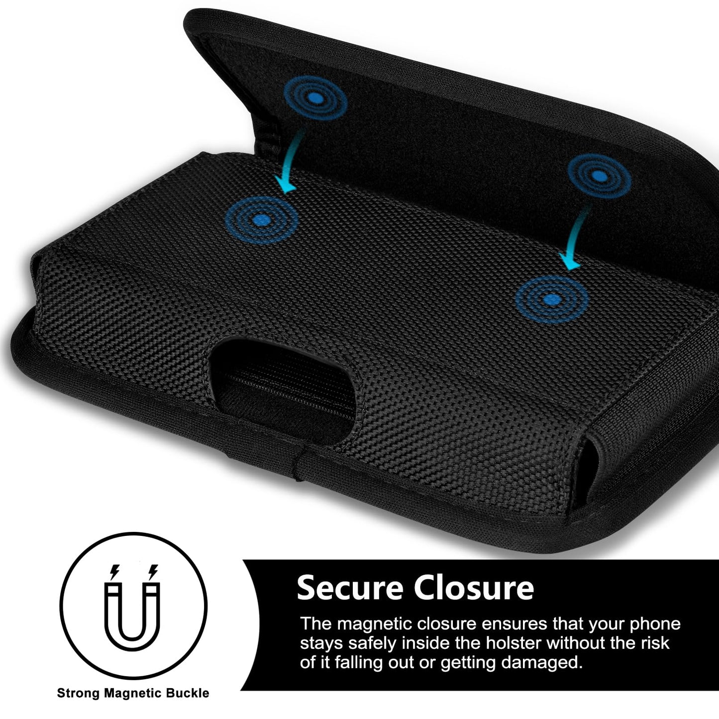 ykooe Rugged Nylon Holster Compatible with iPhone 17 Pro Max, Galaxy S25/S24/S23/S21/S20 Ultra, A16 A15 A14 A13 Moto G Stylus Play Power 5G Cell Phone Belt Holder for Men, Black - XXL