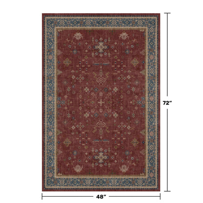 Turkish 4x6 Rug for Living Room Small - Area Rug for Kitchen, Bedside, Foyer Large Entryway Indoor - Washable Stain Resistant Non Slip, Unique Victorian Art Deco, Maroon & Burgundy