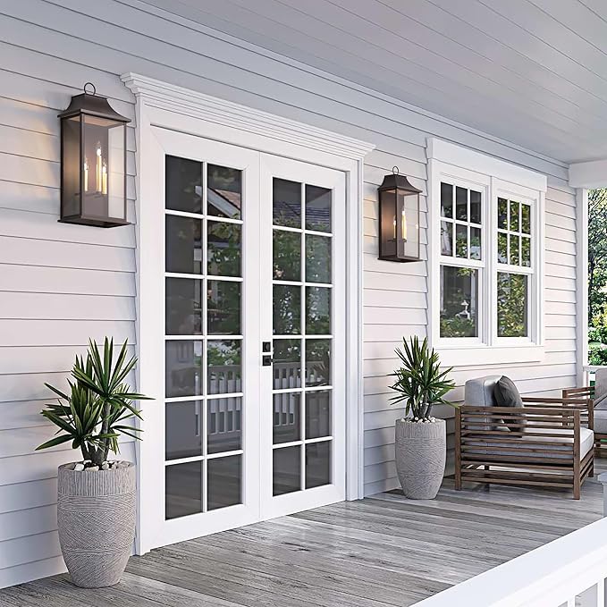 Dusk to Dawn Outdoor Wall Light 3-Light, 25.3" Large Outdoor Light Fixture, Oil Rubbed Bronze Exterior Wall Lantern, Waterproof Outside Wall Sconce for House Porch Patio