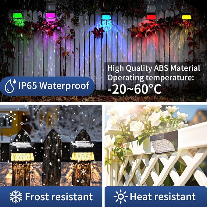 Solar Powered Fence Deck Lights Outdoor Waterproof Led IP65 RGB Color Changing/Warm White Auto On/Off Solar Step Lights for Outside Stair Garden Yard Wall Patio (6 Pack, Black)