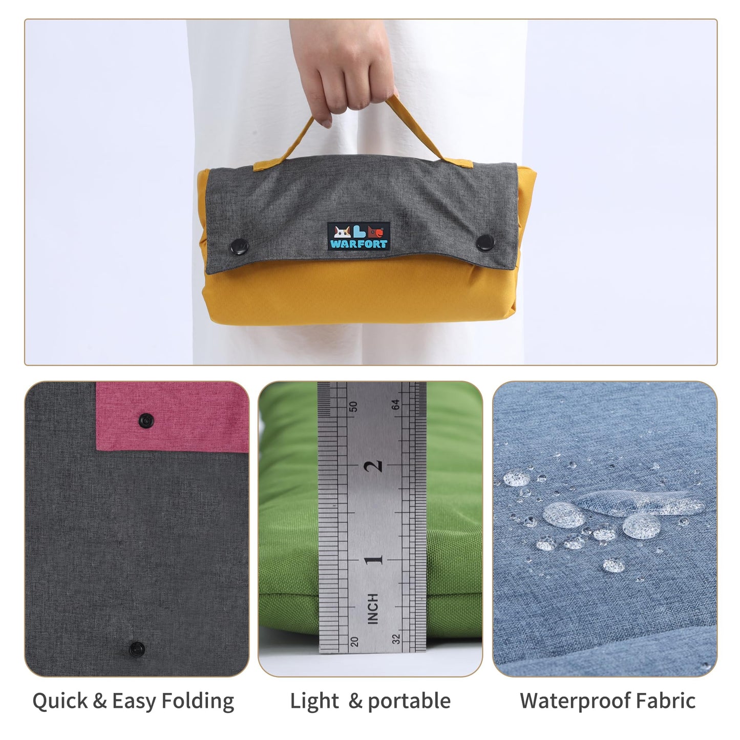 Warfort Outdoor Foldable Dog Mat Durable Teflon-Coated Oxford Material Waterproof Thin Dog pad Travel-Friendly Machine Washable Design for Camping/Car (Dark Grey, Small (27.6 * 19.7 * 1.57 in))