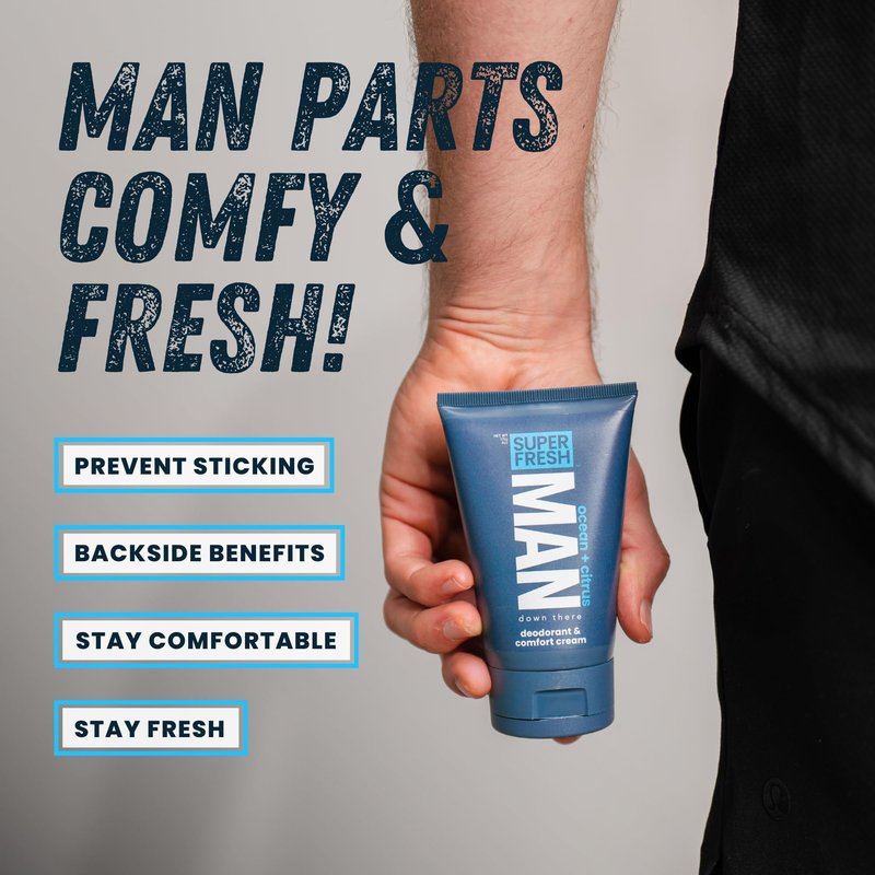 Super & Fresh Co. Ball Deodorant Lotion for Men Aluminum Free Hygiene Cream for Groin Butt and Body Controls Odor Reduces Chafing Twin Pack 4 oz Tubes for Daily Freshness Comfort and Sweat Protection