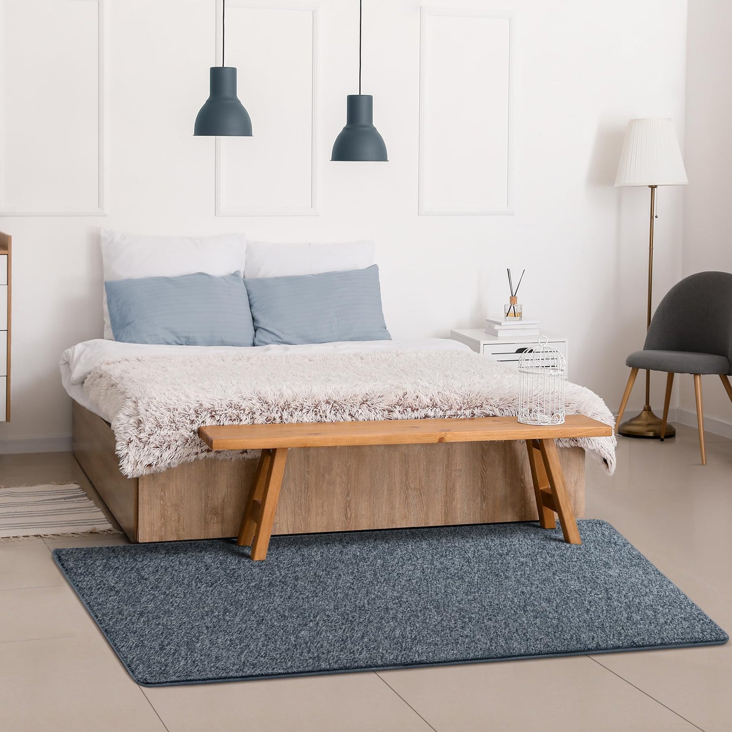 Chicrug Modern 2x6 Runner Rugs for Bedroom Living Room, Memory Foam Low-Pile Hallway Carpet Runner Rug for Entryway Kitchen, Throw Small Kids Rug for Bedside Dorm Room Decor, Dark Blue and White