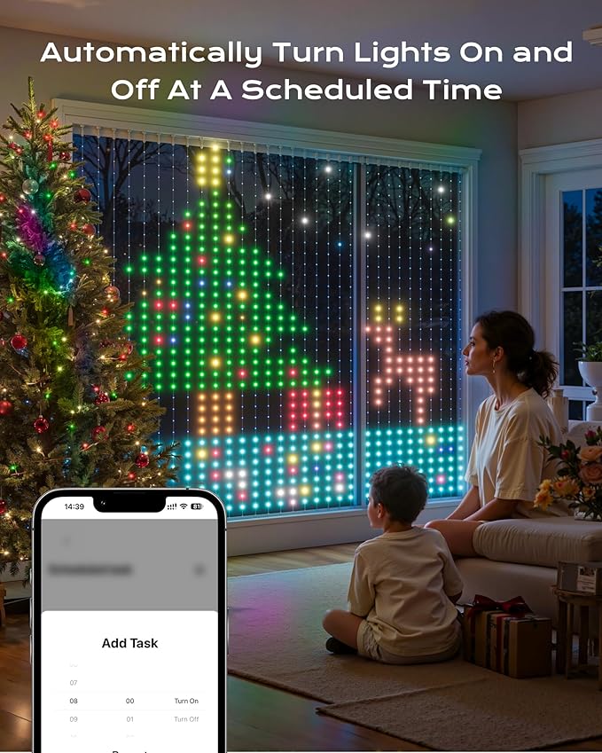 1040 RGBIC LEDs Smart Curtain Lights with DIY GIF, 9.8x6.6ft Color Changing Christmas Wall Lightss with APP, IP65 Waterproof String Fairy Lightss for Indoor Outdoor Bedroom Window Garage