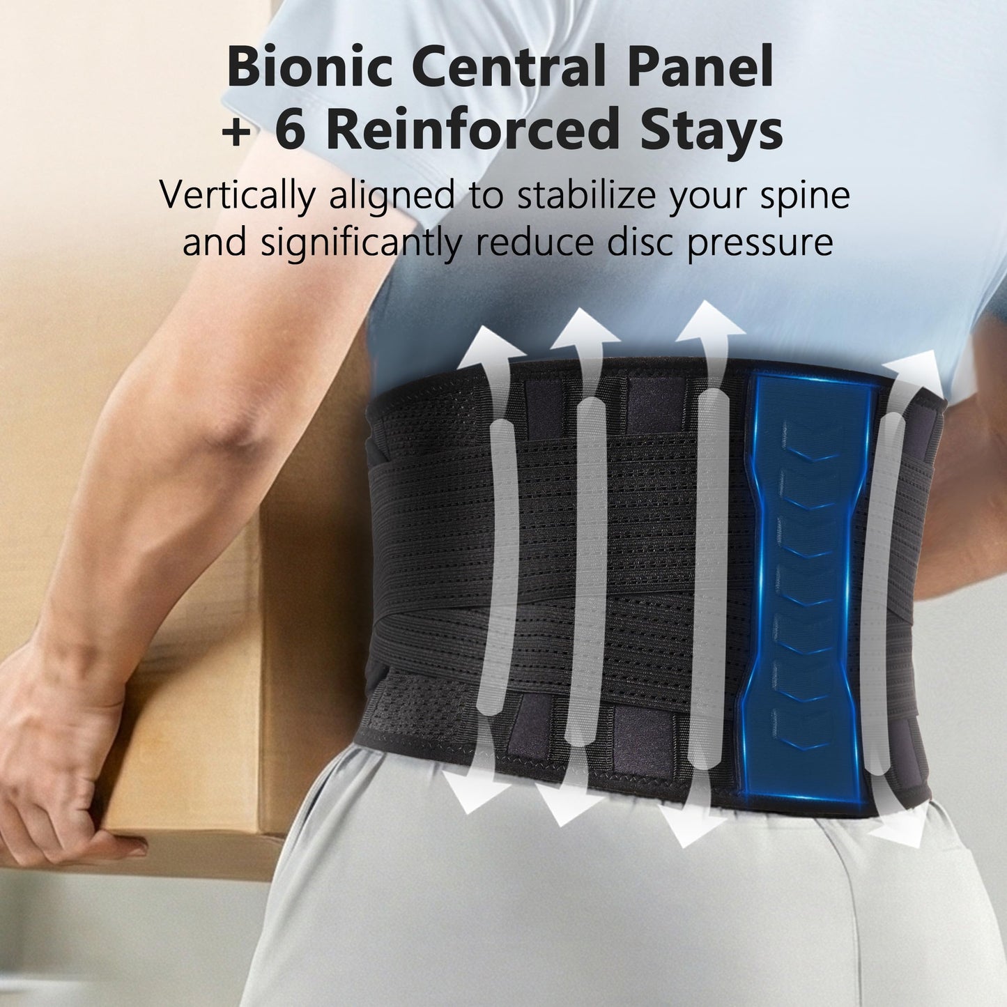Comforband Copper-Infused Back Support Brace – Lightweight Lumbar Belt with 6 Supportive Stays for Lower Back Pain Relief, Muscle Spasms, Strains, Arthritis, and Sciatica – for Men and Women (Medium)