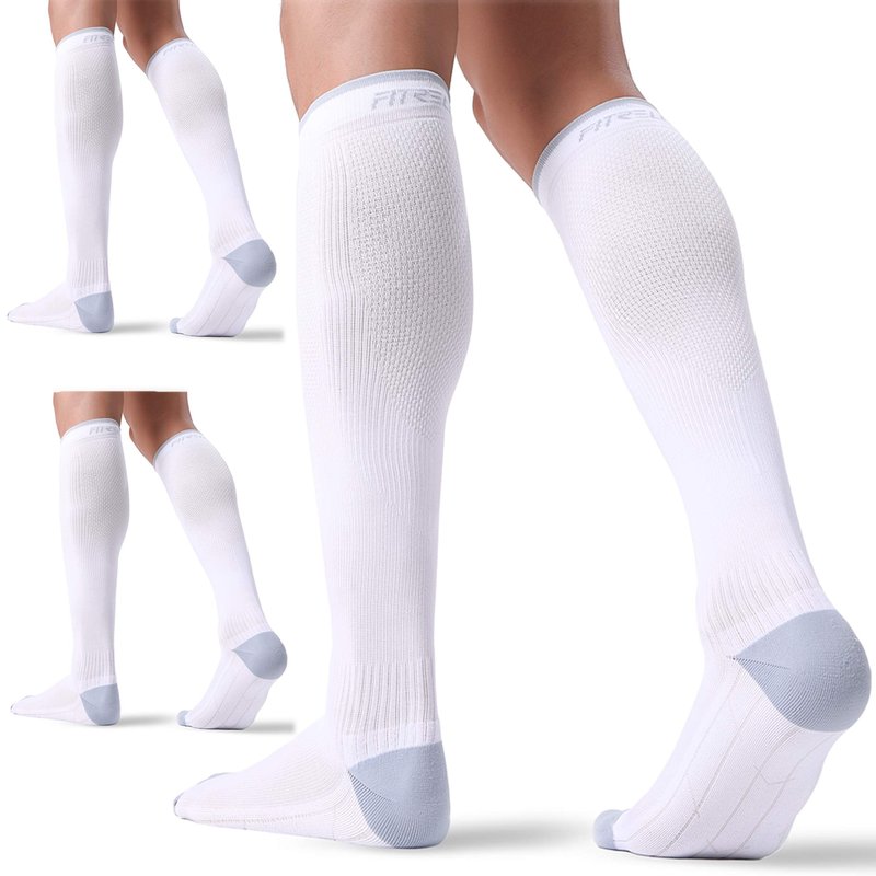 FITRELL 3 Pairs Compression Socks for Women and Men 20-30mmHg- Circulation and Muscle Support Socks for Travel, Running, Nurse, Knee High, Medical WHITE S/M