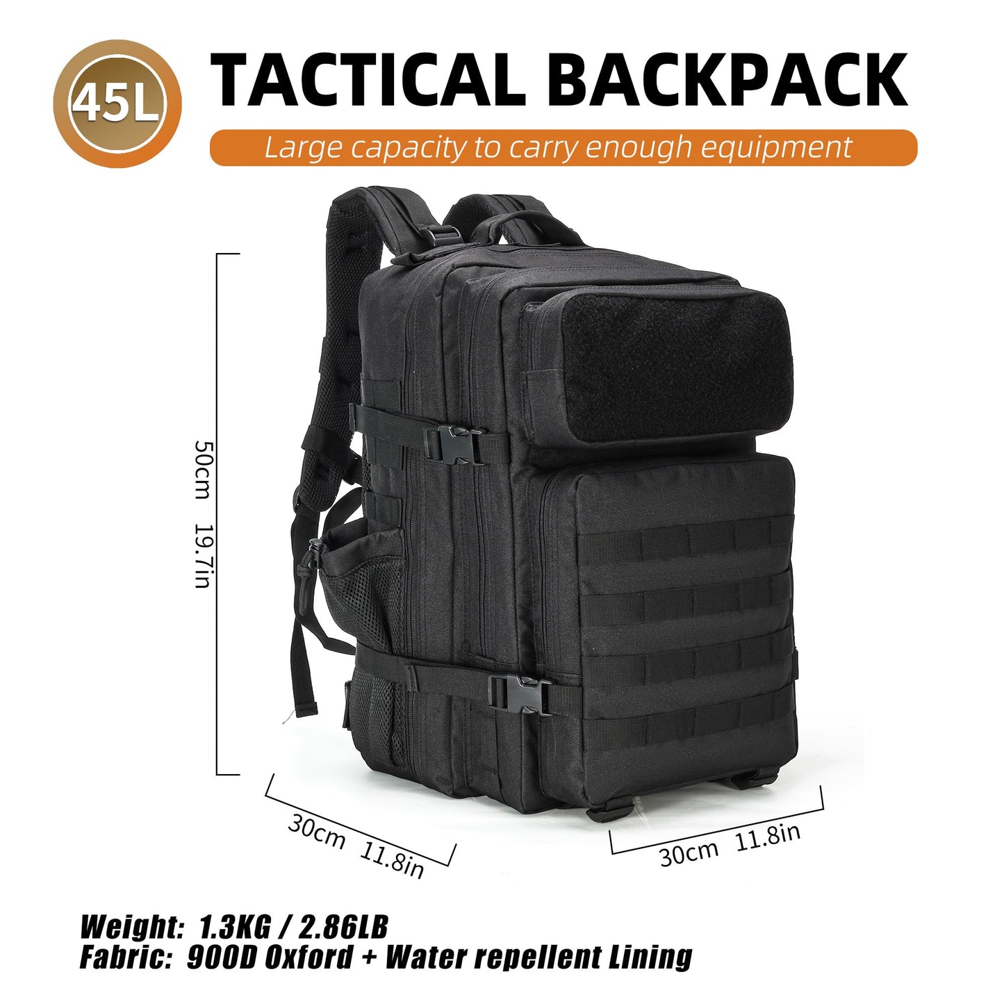 gracedon Military Tactical Backpack for Men and Women Army Camping Daypack Bug out Bag 45l Asault Pack for Travel Hiking (Black)