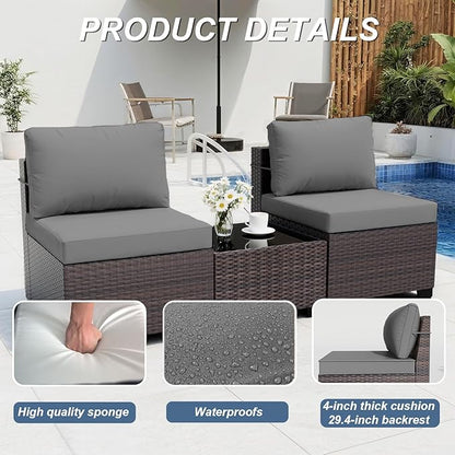 ALAULM 11 Pieces Patio Furniture Set with 2 Swivel Chairs Patio Furniture Outdoor Sectional Sofas with 55000 Gas Fire Pit Patio Conversation Set w/8 Cushions-Grey