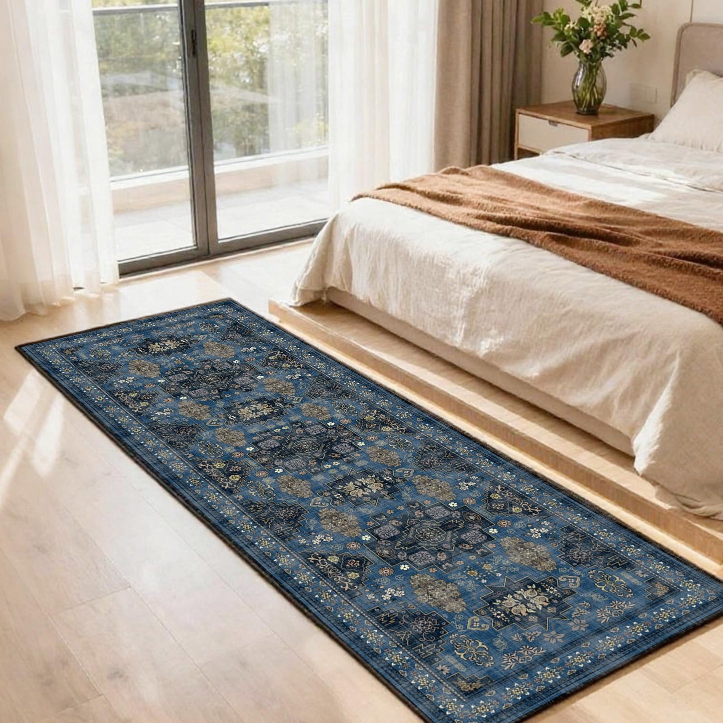 Runner Rug 2'x6' Vintage Boho Kitchen Rugs Washable Mat Non-Slip Soft Carpet with Rubber Backing Rugs for Hallways, Kitchen, Laundry, Bedroom, Bathroom, Blue