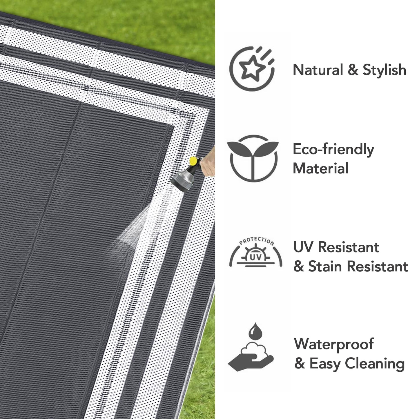 GarveeHome Outdoor Rug 9x18 ft Waterproof Mat Reversible Outdoor Plastic Straw Rug Patio Rug Camping Rug Portable Outdoor Mat for RV Porch Balcony Backyard Picnic Beach Grey/White Panel