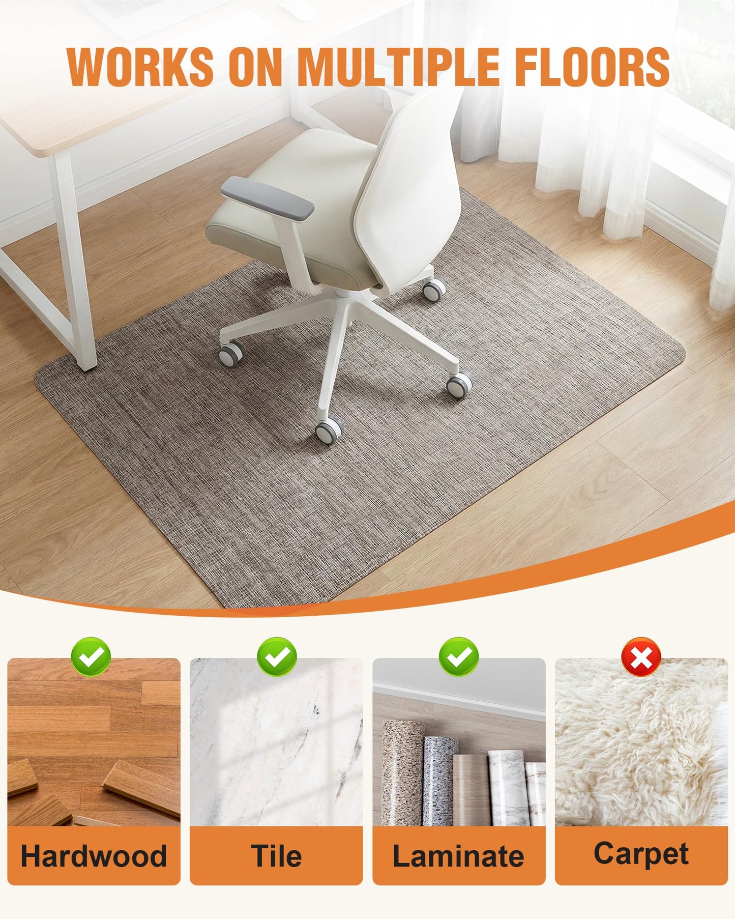 Carvapet Office Chair Mat for Hardwood Floor, 36x48 Inch Heavy Duty Floor Protector, Non Slip Desk Chair Mat for Rolling Computer Gaming Chairs, Easy to Clean Light Brown
