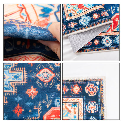 Navy Blue Coral Tribal 2x3 Entry Rug,Washable Small Rugs for Entryway Kitchen Bathroom Door Mat Indoor Entrance,Non Slip Rubber Backing,Stain & Fade Resistant,Bohemian Southwestern Decor