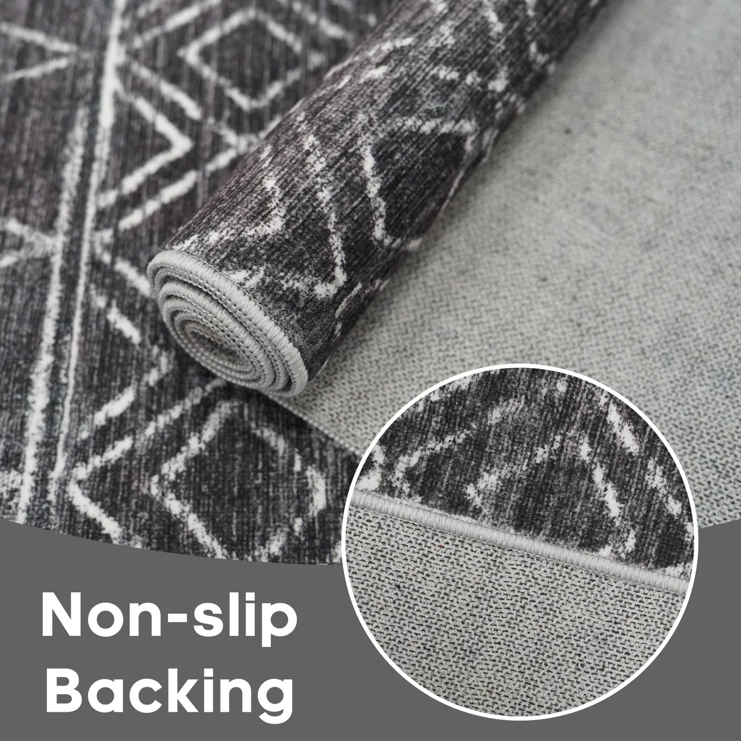 BYYVOO Black Non Slip Moroccan 3x4 Washable Area Rug