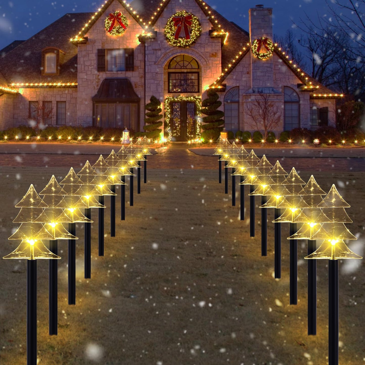 ILLUMINEW Outdoor Christmas Decorations, Solar Xmas Tree Pathway Lights, 20 Pack Waterproof Landscape Christmas Lights, LED Stake Lamp for Yard Lawn Patio Walkway Decor