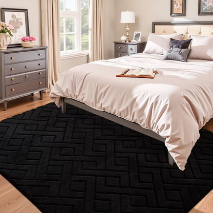 Flagover 5x7 Black Washable Area Rug for Bedroom Living Room, Modern Geometric Shag Non-Slip Rugs, Fluffy Plush Soft Memory Foam Carpet for Kids Boys Room Nursery