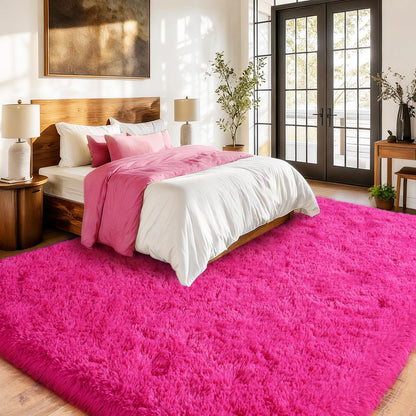 Soft Shaggy for Bedrooms, Hot Pink Area Rug, Fluffy Rugs for Living Room, Cozy Fuzzy Carpet for Kids, Perfect Indoor Decor for Boys and Girls 4x6 Feet