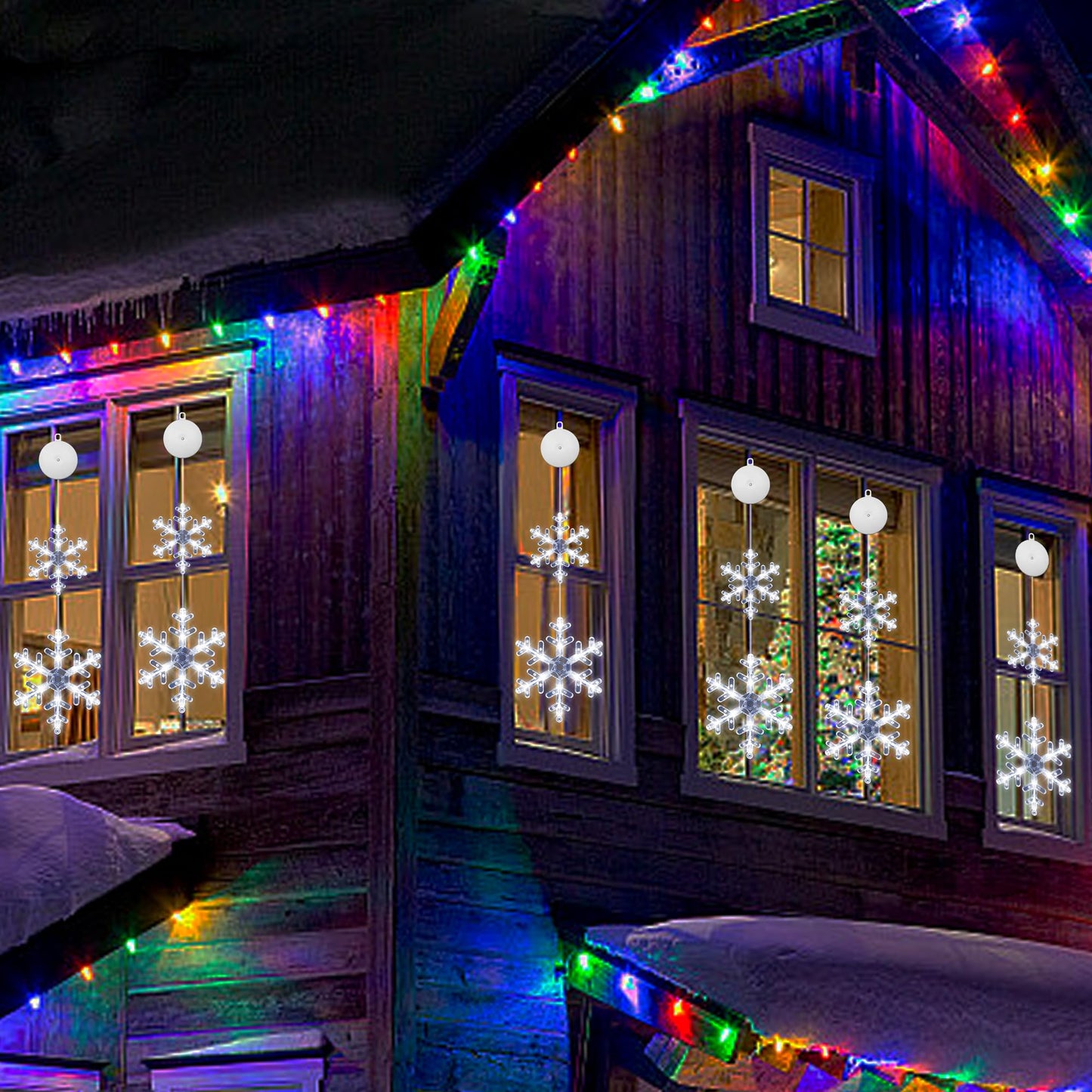 [Timer] Christmas Window Decorations, 3 Pack Snowflake Christmas Window Lights with Suction Cup, Hanging LED Battery Operated Xtmas Lights Indoor Xmas Tree Fireplace Home Party Decor