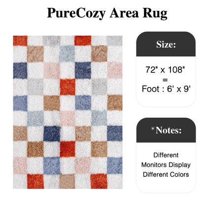 PureCozy Checkered Rug 6x9 for Living Room, Modern Rainbown Shag Rug Washable Non-Slip Large Area Rug Super Soft Indoor Fuzzy Carpet Fluffy Rugs for Bedroom Home Aesthetic Decor