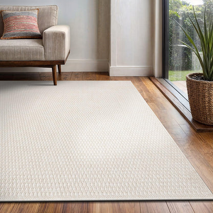 Easy Jute Rug 4x6 Indoor Outdoor Natural Rugs Solid Fiber Rug Woven Area Rug Boho Easy Clean Inside Carpet for Living Room Bedroom Dining Room Hallway or Outdoor Patio Porch (4 X 6 Bone)