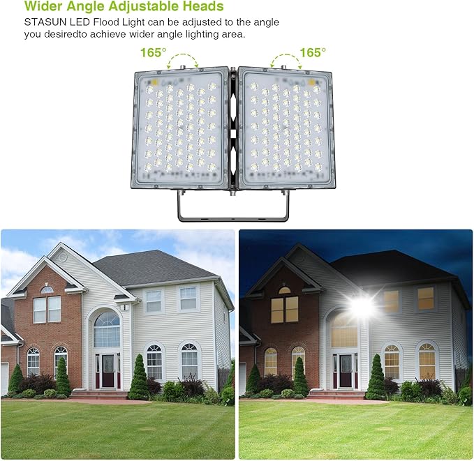 STASUN Flying Series Pro - LED Flood Light Outdoor, 200W 20,000 lumens, IP66 Waterproof Exterior Commercial Floodlight, 6000K Daylight White, 2 Adjustable Heads for Yard, Parking Lot