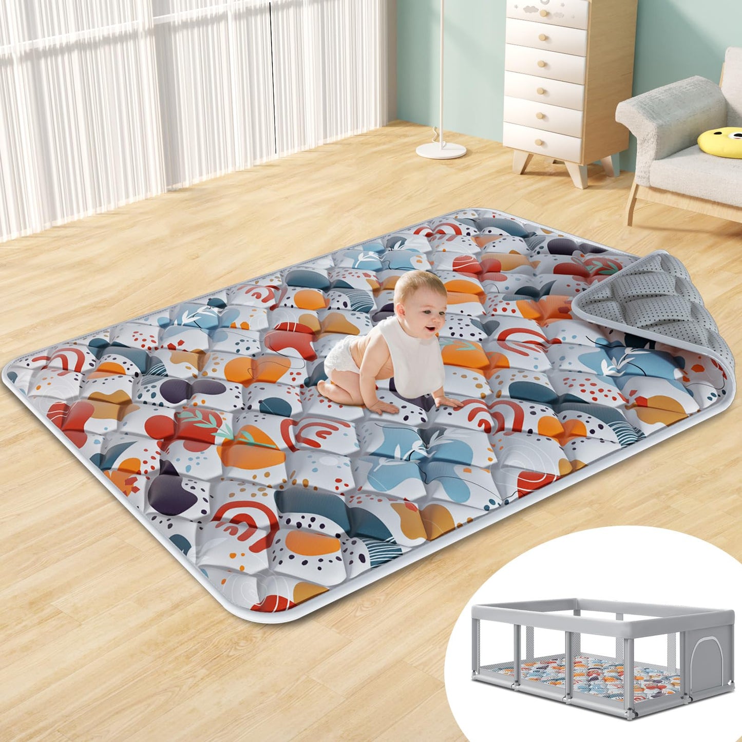 Fshibila 74" × 50“ Baby Play Mat for Playpen, Baby Playmat for Floor, Thick Ultra Soft Play Mat for Babies and Toddlers Infants Playing or Crawling, Grey
